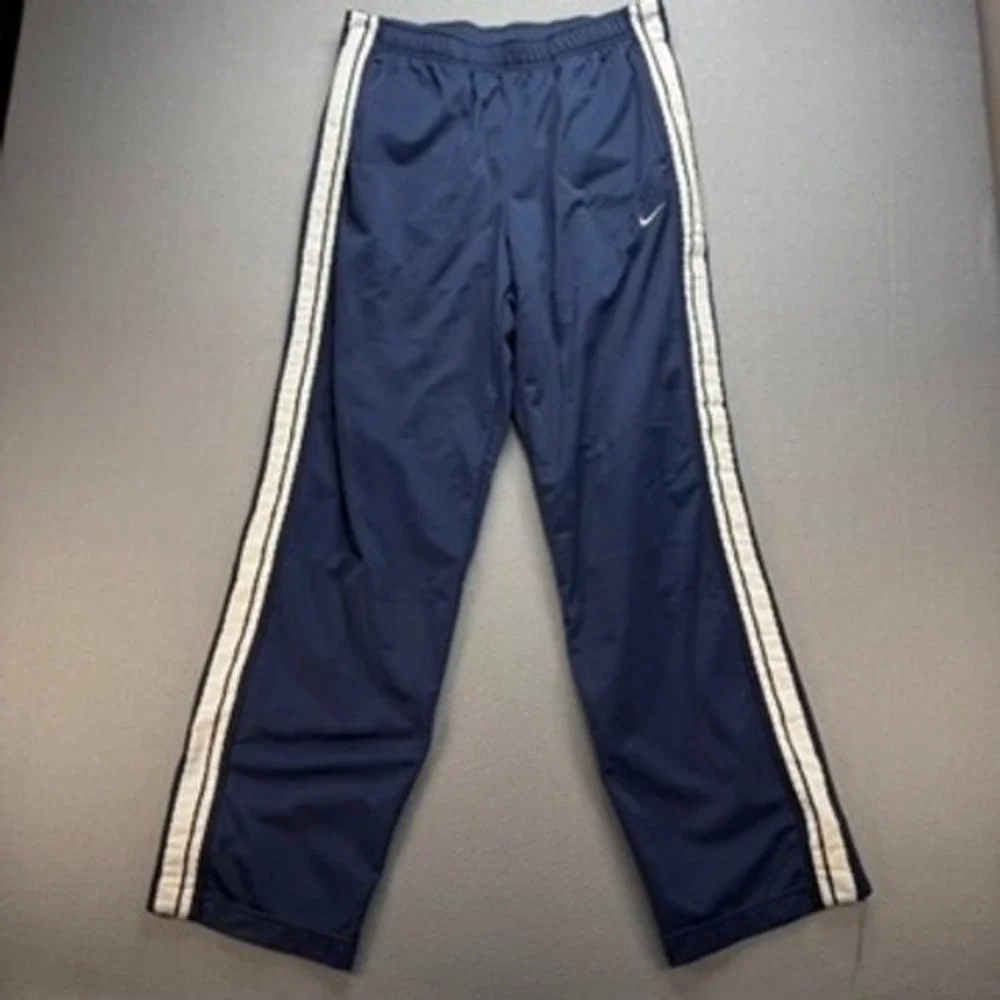 Nike‎ Track Pants Mens Large Y2K Navy Blue Tear Away Snap Buttons Athletic Retro